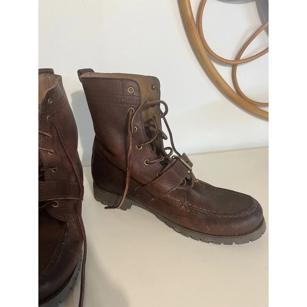 Polo Ralph Lauren Ranger Boots Mens Dark Brown Pebbled Leather Lug Sole Buckle